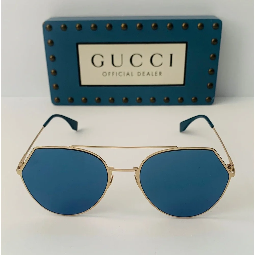 💯 - New Authentic Fendi Eyeline Blue Metal Sunglasses FF 0194/S 000552A